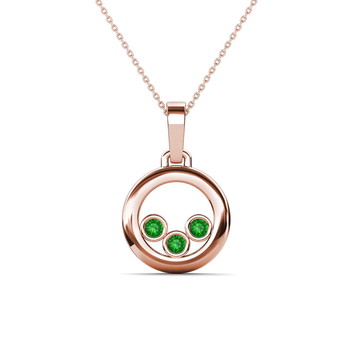 Oriya Green Garnet Open Circle Women Three Stone Pendant Necklace 